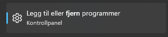 Windows-søk etter Legg til eller fjern programmer for å avinstallere uønsket antivirus