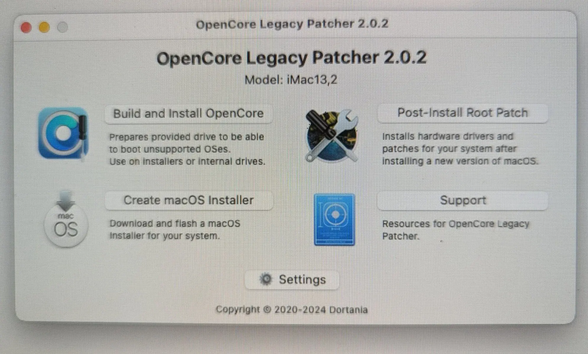 Innstillinger i OpenCore Legacy Patcher