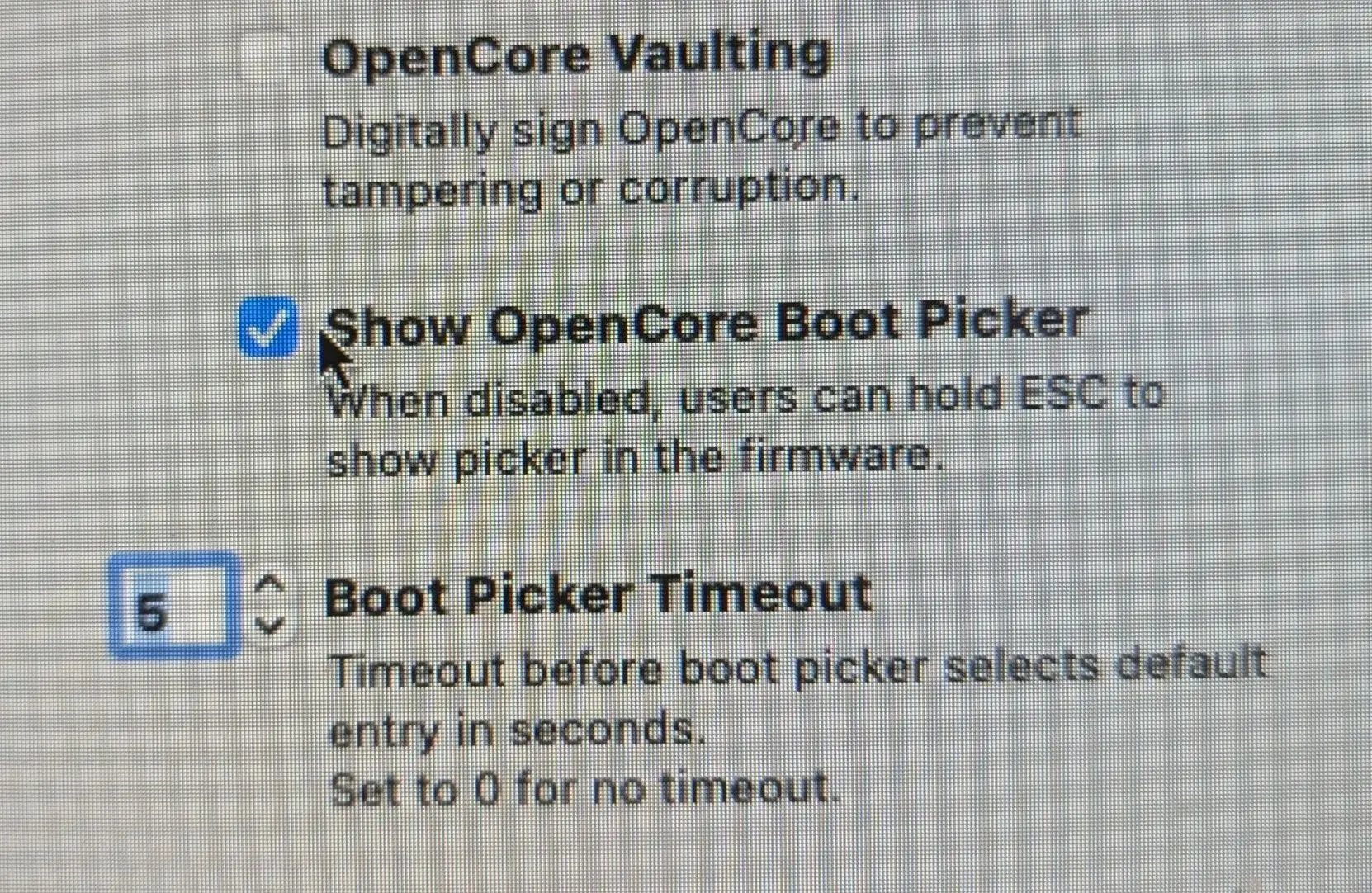 Valg for OpenCore boot picker